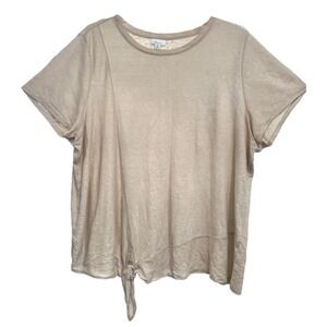 J. Jill | Love Linen Knot Tie Tan Linen Shirt Plus Size 3X Casual Closet Capsule